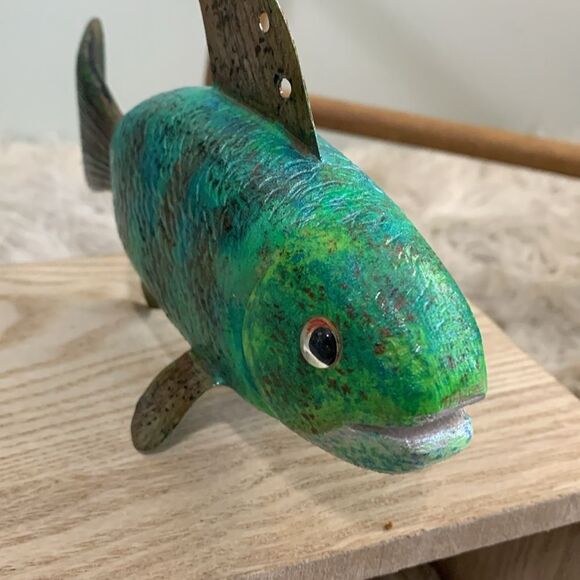Handcrafted & Hand Painted Folk Art Wood & Metal Colorful Fish Spearing Decoy - Picture 3 of 17